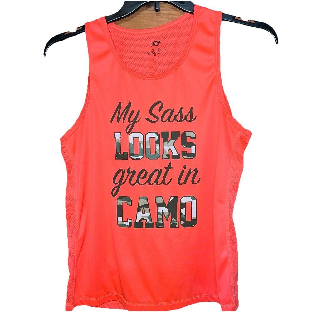 Zone Pro Tank Activewear Size Medium Coral Camo MY SASS LOOKS GREAT IN CAMO